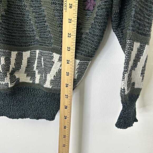 Vintage Zeppelin Embroidered Knit Sweater Women’s Size Large Green 80s - Picture 6 of 7